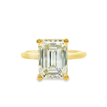 18kt Yellow Gold Lab-Grown Emerald Diamond and Natural Round Diamonds Hidden Halo Engagement Ring (3.26ct)