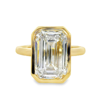 14kt Yellow Gold Lab-Grown Emerald Diamond and Round Diamond Bezel Set Engagement Ring (4.63ct)