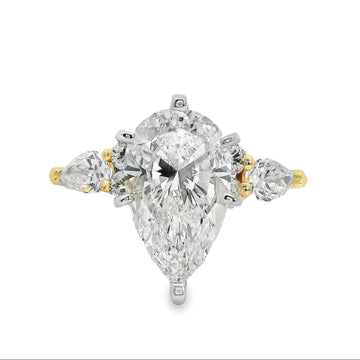 18kt Two-Tone Gold Lab-Grown Pear & Round Diamonds Engagement Ring (3.71ct)
