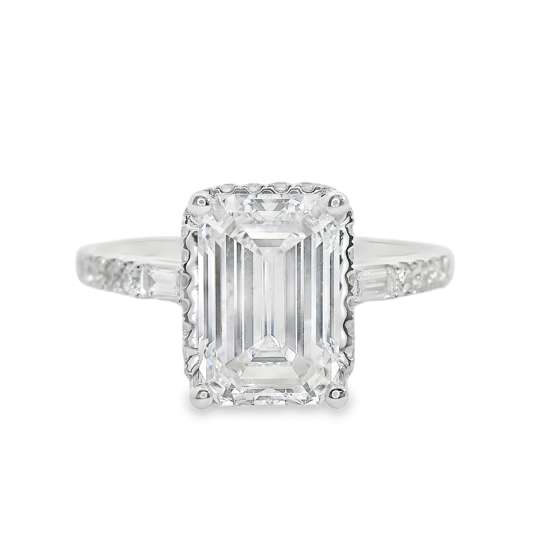 18kt White Gold Lab-Grown Emerald & Natural Round Diamond Engagement Ring (3.00ct)