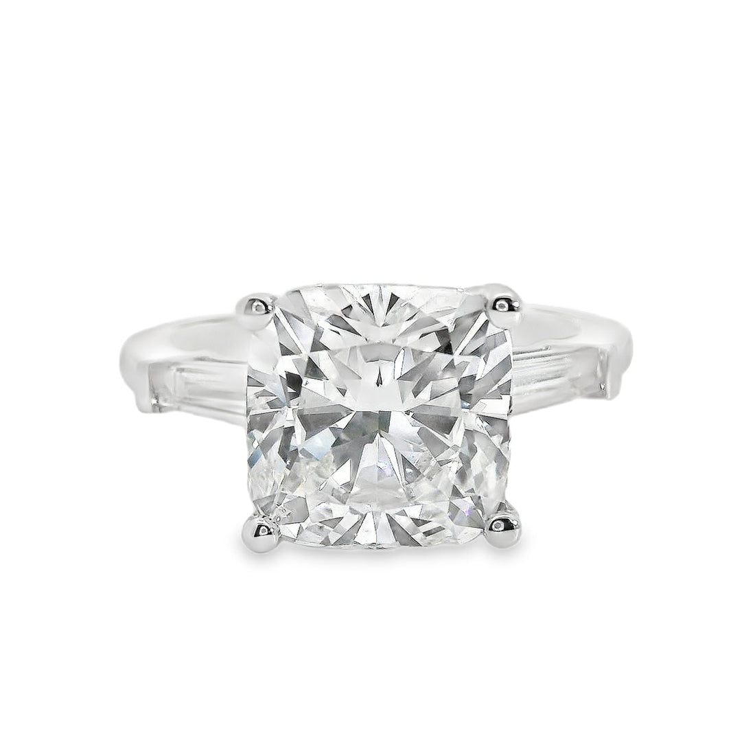 18kt White Gold Lab-Grown Cushion & Natural Baguette Diamonds Engagement Ring (4.30ct)