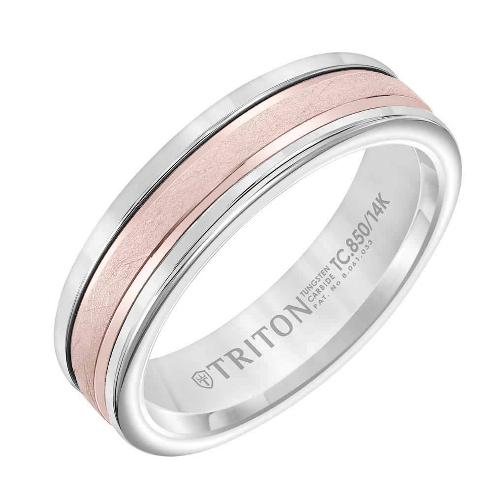 Triton White Tungsten Carbide and 14K Rose Gold 6mm Ring