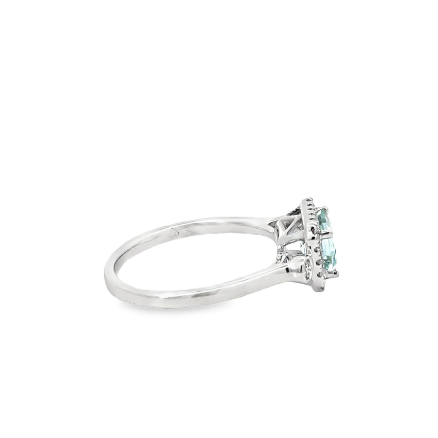 18kt White Gold Emerald Natural Aqua and Round Natural Diamonds Ring (1.11ct)