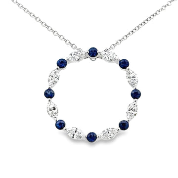 18kt White Gold Natural Diamonds And Natural Sapphires Pendant (1.07ct)