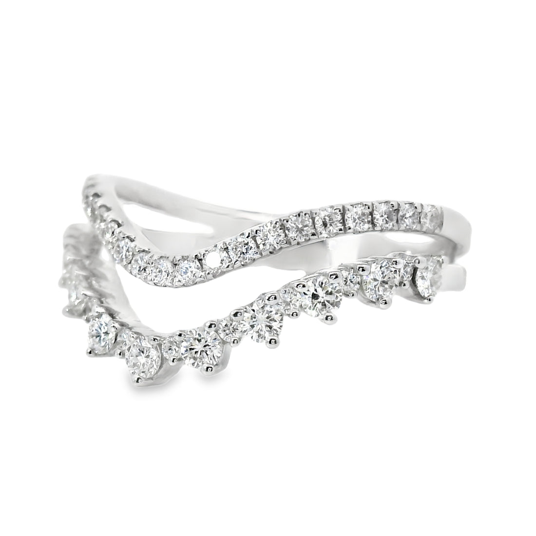 18kt White Gold Round Diamond Curved Stack Ring (0.61ct)