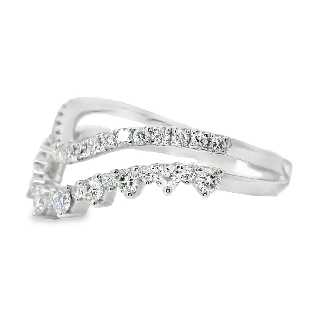 18kt White Gold Round Diamond Curved Stack Ring (0.61ct)