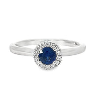 18kt White Gold Round Natural Sapphire and Round Natural Diamonds Ring (0.46ct)