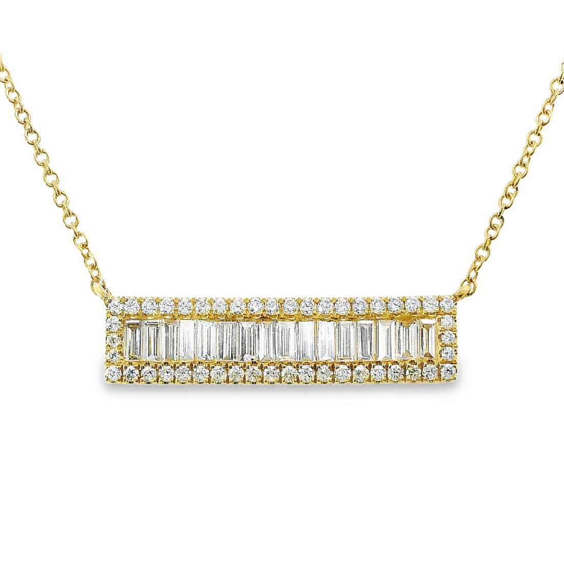 18kt Yellow Gold 17" Adjustable Diamond Bar Necklace (.92ct)