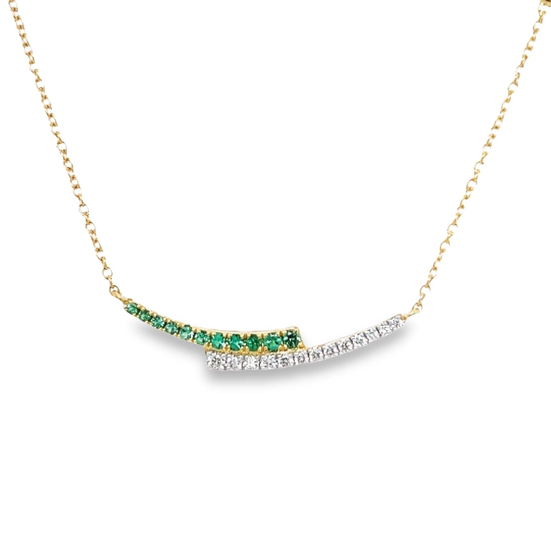 18kt Yellow Gold Natural Diamond and Emerald Bar Necklace (.45ct)