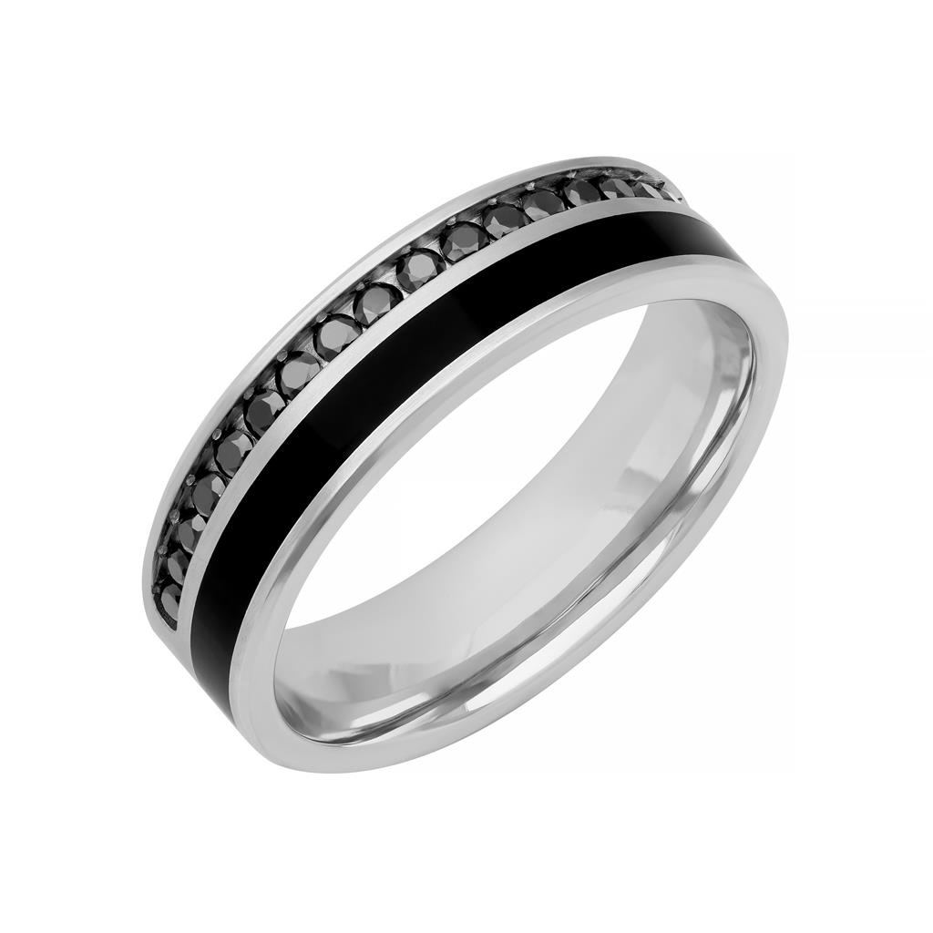 Goldman 14kt White Gold and Black Ceram8 Inlay with Natural Black Diamonds Wedding Band (.38ct)