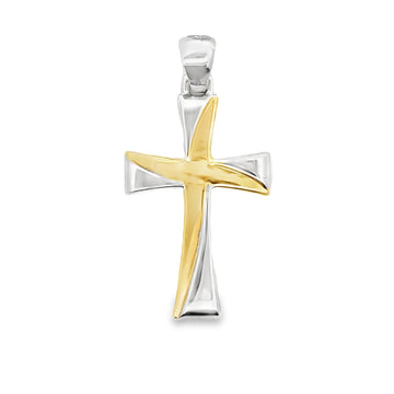 18K Two-Tone Italian Made Gold Cross Pendant (2.6g)