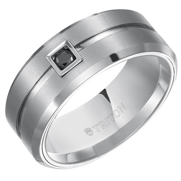 Artcarved 9mm Gray Tungsten Band with Bezel Set Black Diamond