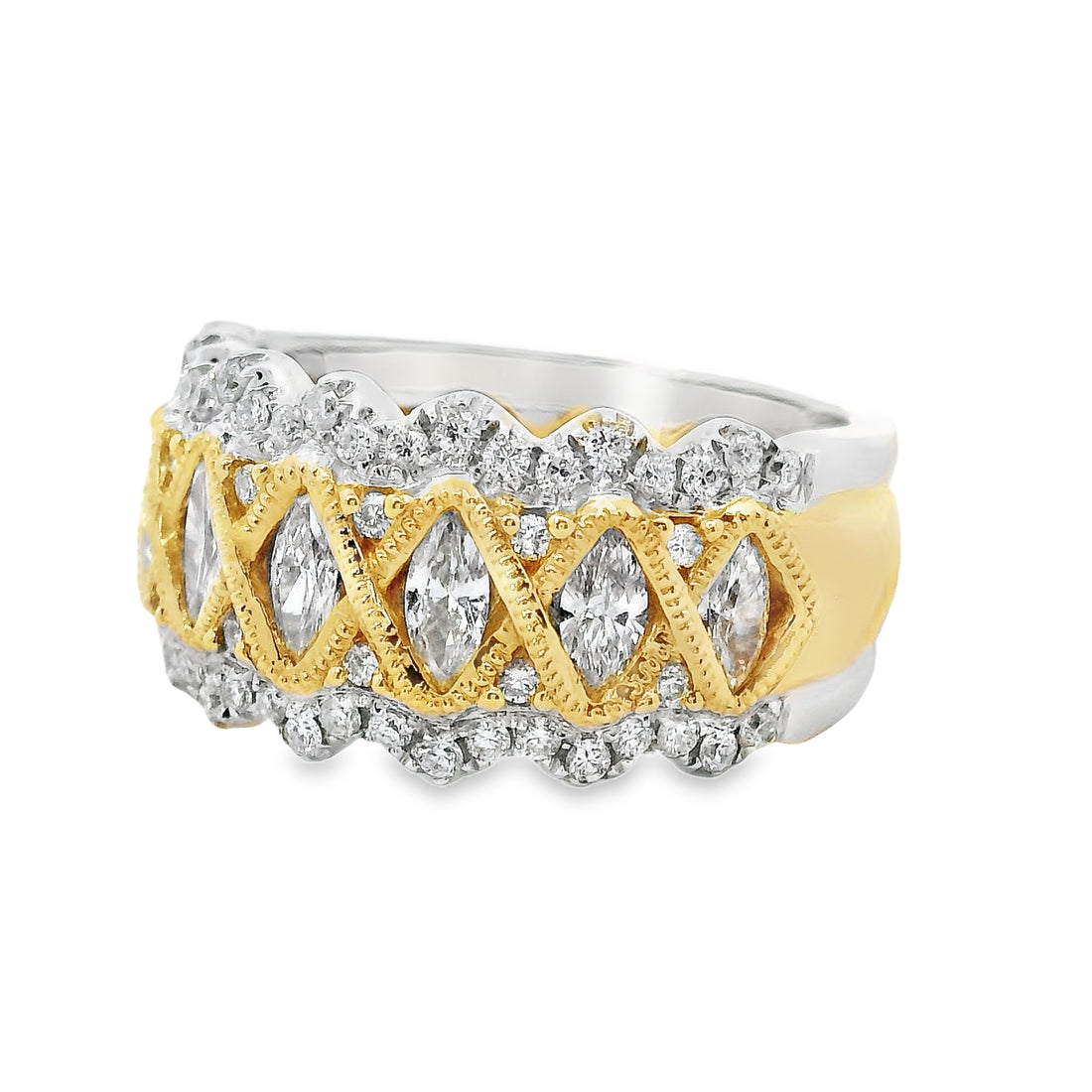 18kt Tu-Tone Gold Natural Diamond Free Form Ring (0.98ct)