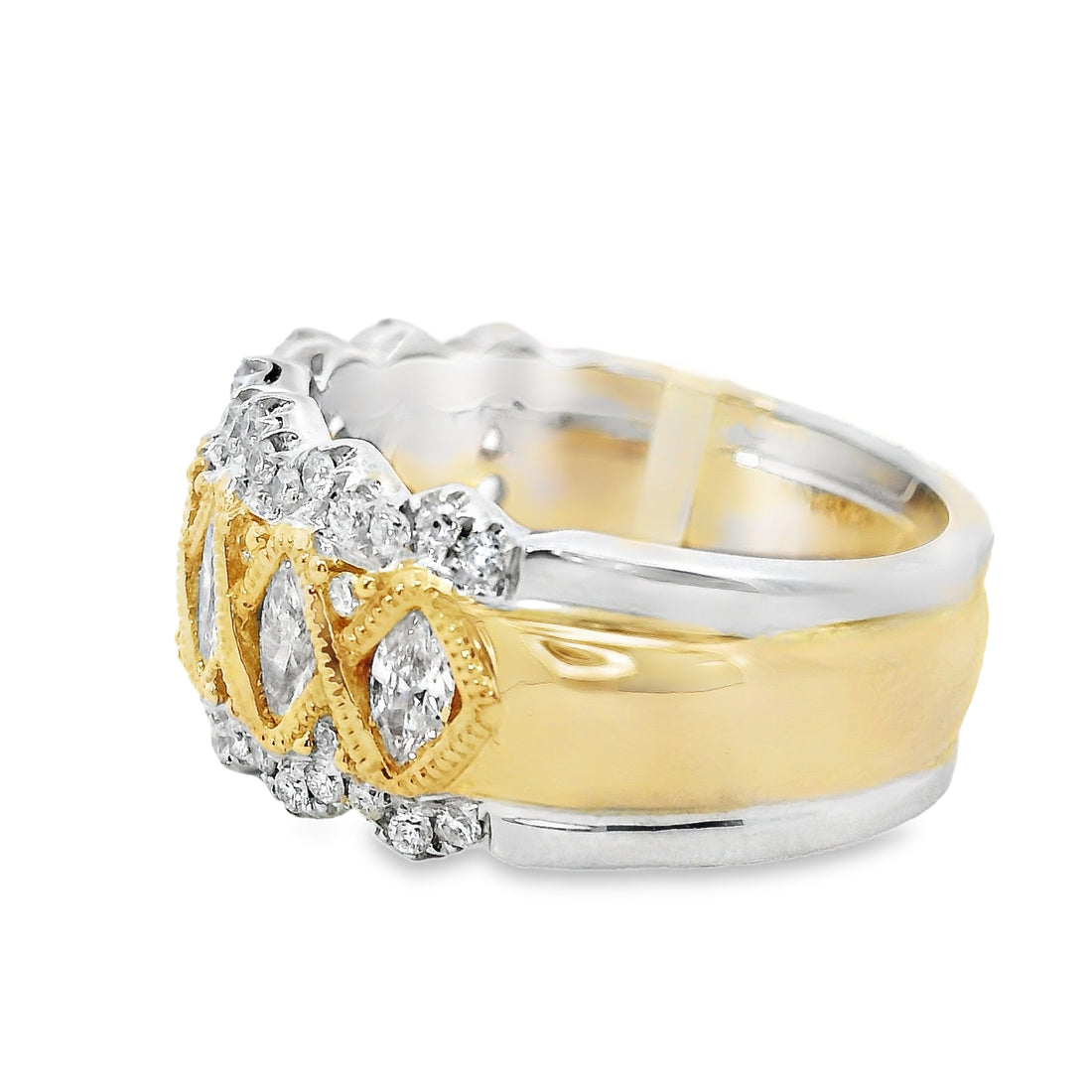 18kt Tu-Tone Gold Natural Diamond Free Form Ring (0.98ct)