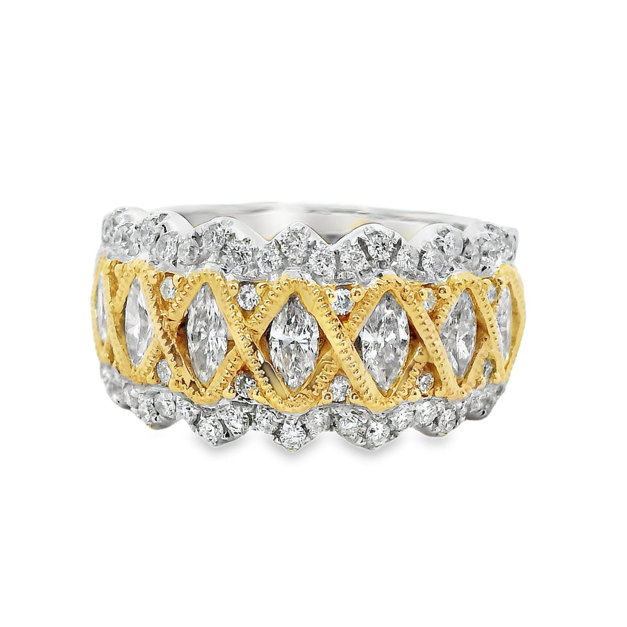 18kt Tu-Tone Gold Natural Diamond Free Form Ring (0.98ct)