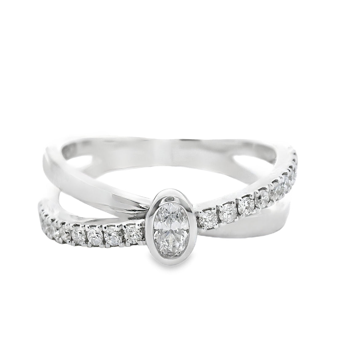 18K White Gold Oval Diamond Free Form Ring (..36ct)
