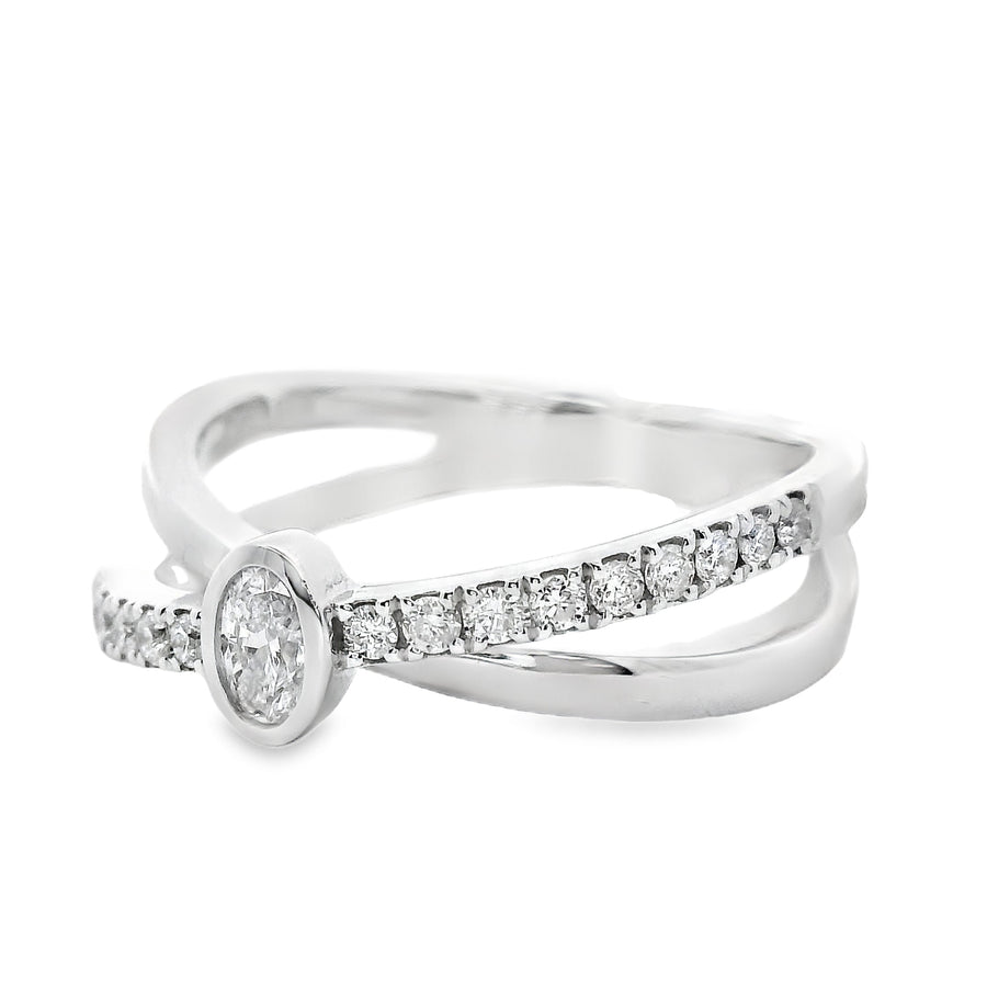 18K White Gold Oval Diamond Free Form Ring (..36ct)