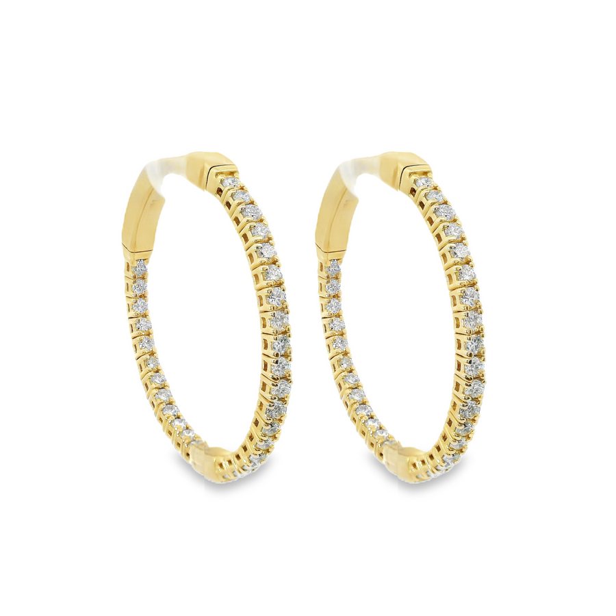 14kt Yellow Gold Natural Diamonds Medium Hoop Earrings (1.06ct)