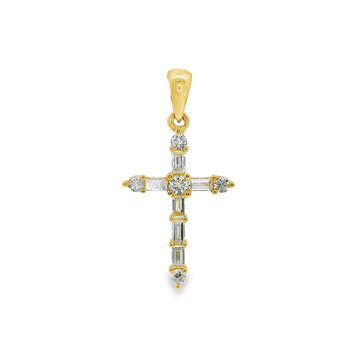 14kt Yellow Gold Natural Baguette and Round Diamond Cross Pendant (.21ct)