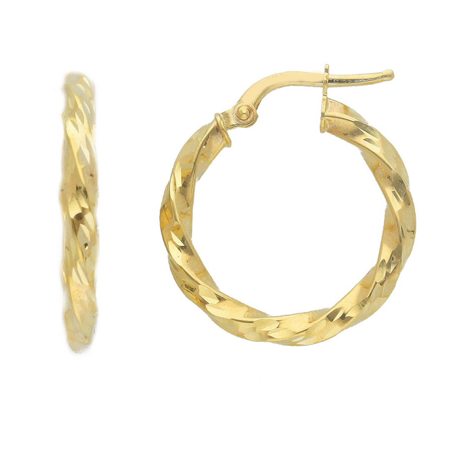 14K Yellow Gold Italian Twisted Hoop Earrings (2.1g)