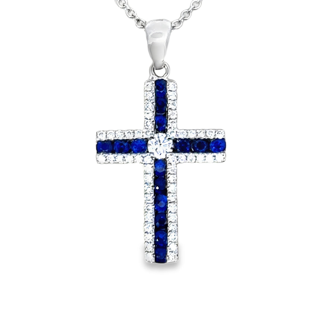 18kt White Gold Natural Diamonds And Natural Sapphires Pendant (0.65ct)