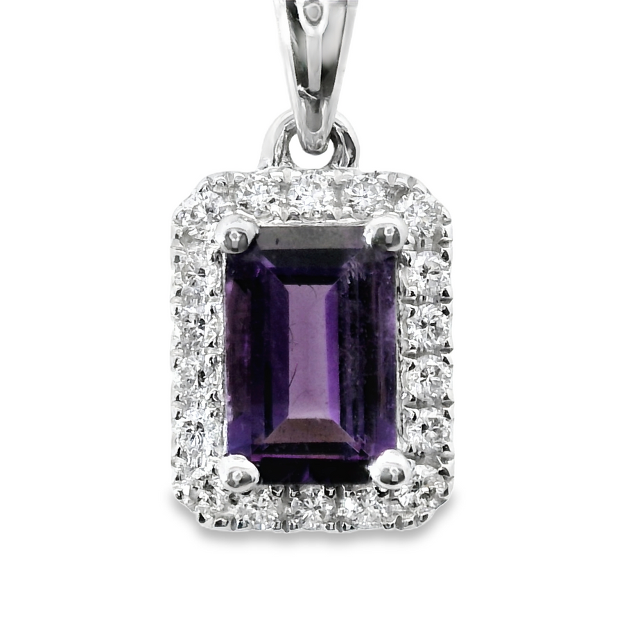 18kt White Gold Natural Amethyst And Natural Diamonds Pendant (0.58ct)