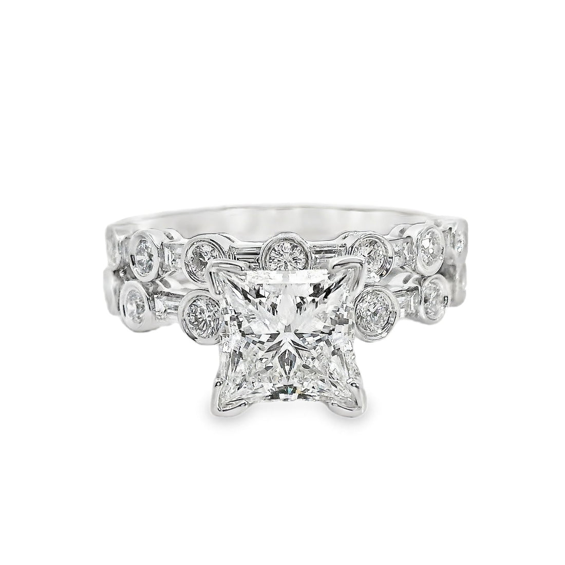 18kt White Gold Lab-Grown Princess Diamond and Natural Diamond Wedding Ring Set (2.92ct)