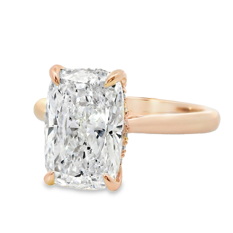 14kt Rosé Gold Lab-Grown Cushion Diamond Hidden Halo Engagement Ring (3.44ct)