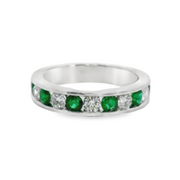 18kt White Gold Natural Round Emerald and Natural Round Diamond Channel Set Ring (1.00ct)
