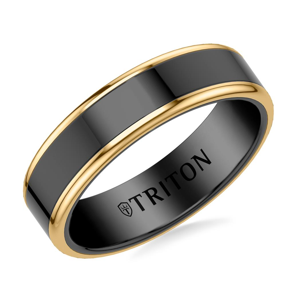 Triton Black & Yellow Tungsten 6mm Polished Finish Ring