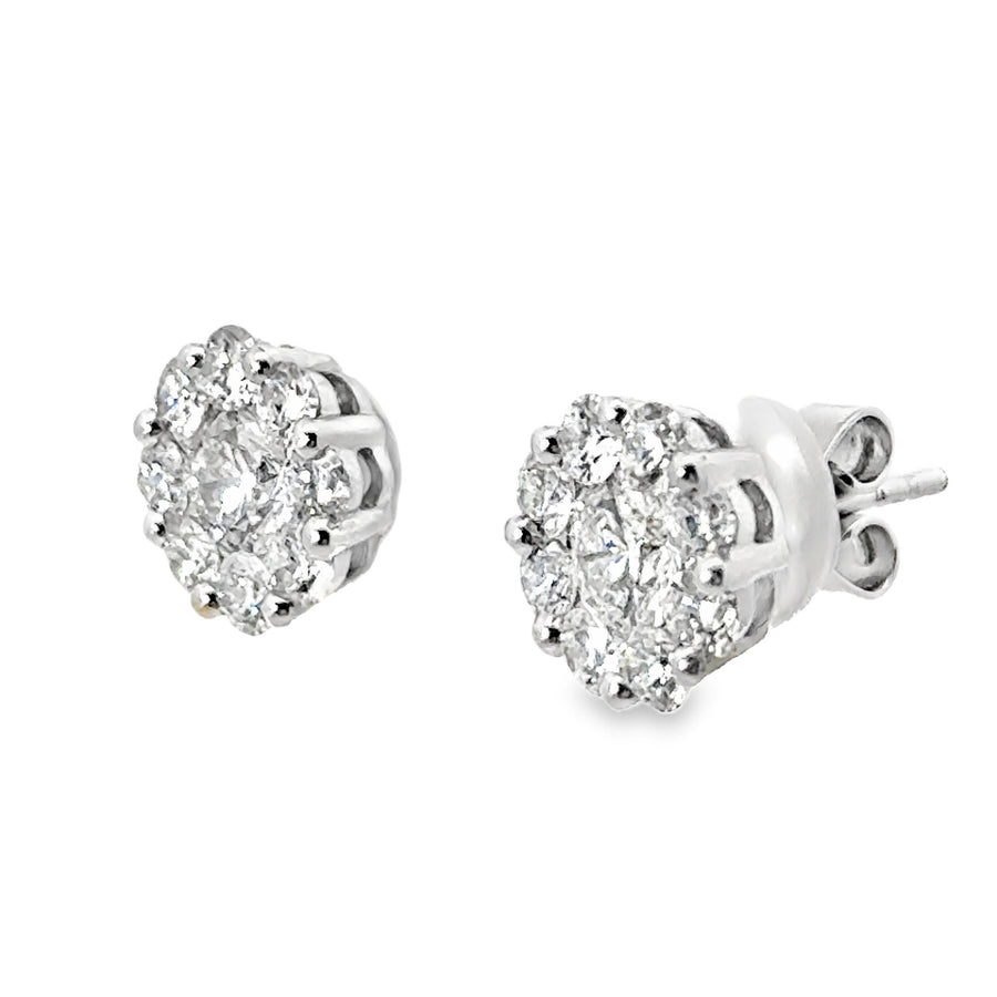 18kt White Gold Natural Diamonds Cluster Earrings (2.19ct)