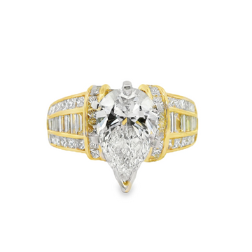 18kt Yellow Gold Lab-Grown Pear Diamond and Natural Channel-Set Princess and Baguette Diamond Engagement Ring (3.57ct)