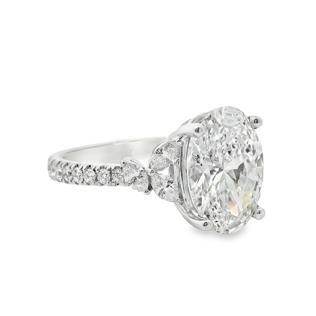 18kt White Gold Lab-Grown Oval and Natural Marquise and Full Cut Diamond Engagement Ring (3.01ct)