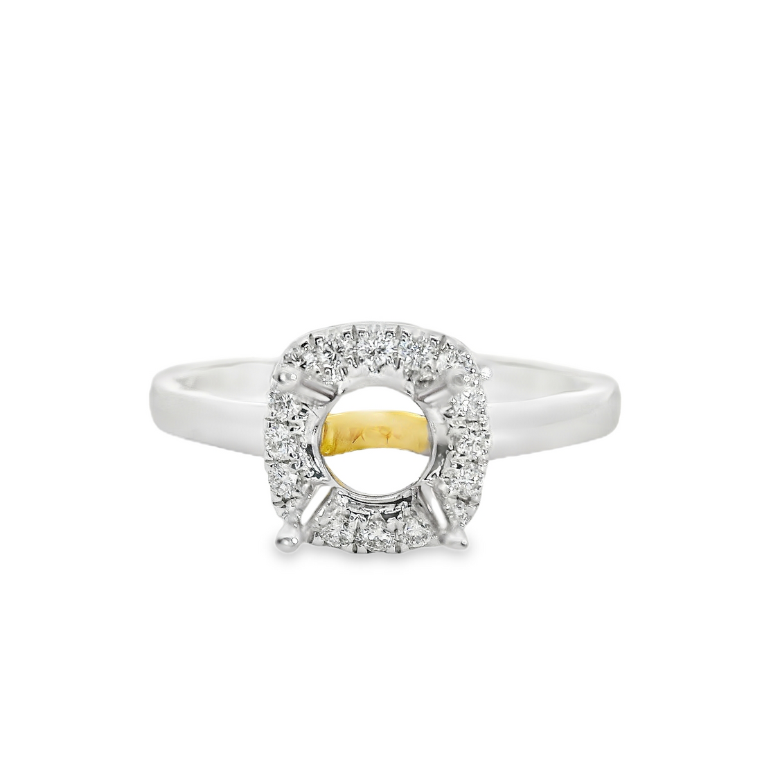 18kt Two-Tone Full-Cut Diamond Halo Semi-Mount Ring (.17ct)