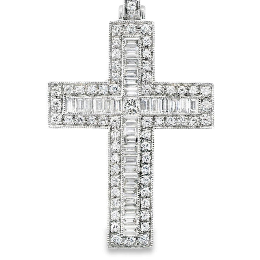 18kt White Gold Natural Diamond Cross Pendant (1.65ct)