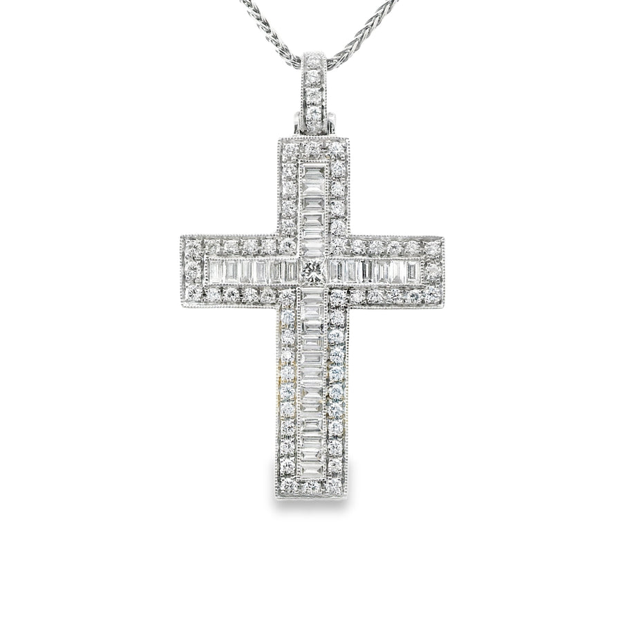 18kt White Gold Natural Diamond Cross Pendant (1.65ct)