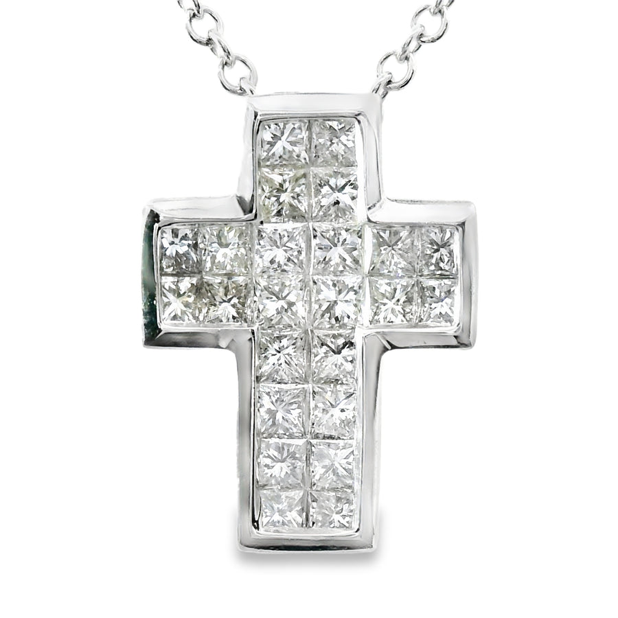 18kt White Gold Natural Diamond Cross Pendant (0.61ct)