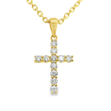 18kt Yellow Gold Natural Round Diamond Cross Pendant (0.32ct)
