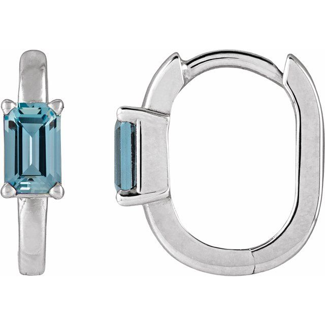 14kt White Gold Natural Emerald-Cut Aquamarine Small Hoop Earrings (.50ct)