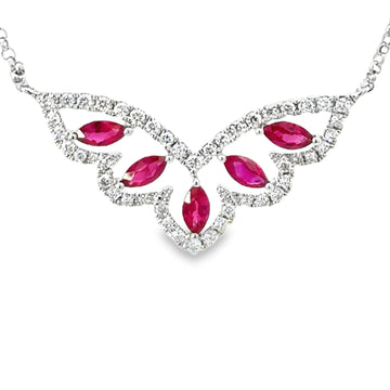 18kt White Gold Natural Rubies And Natural Diamonds Pendant (0.65ct)