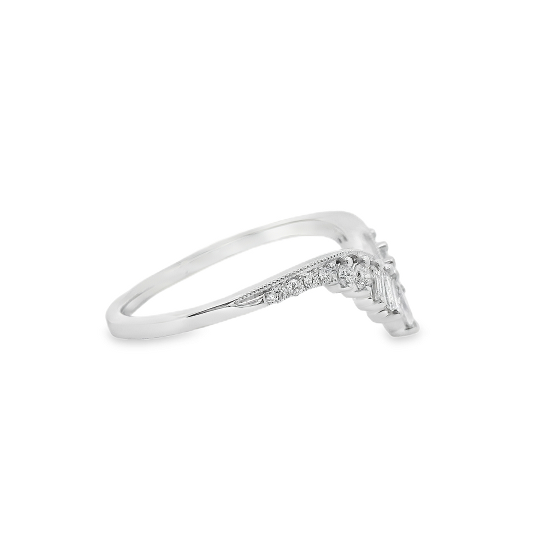 Platinum Natural Marquise, Baguette and Round Diamond Wedding Ring (.38ct)