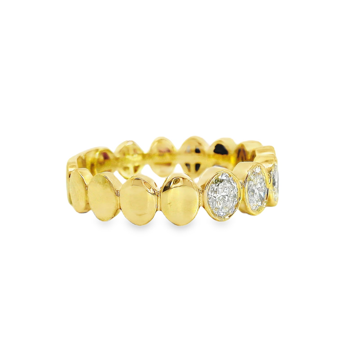 18kt Yellow Gold Natural Bezel Set Oval Diamonds Wedding Ring (.72ct)