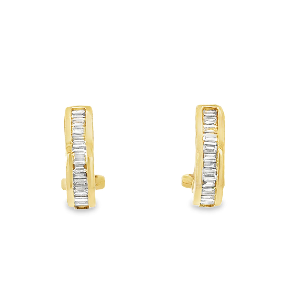 18K Yellow Gold Channel Set Baguette Diamond Hoop Earings (.51ct)