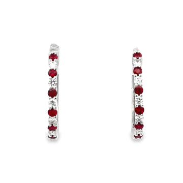 18K White Gold Diamond and Ruby Hoop Earrings (.59ct)