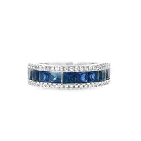 18kt White Gold Princess Natural Sapphires and Round Natural Diamonds Ring (2.07ct)