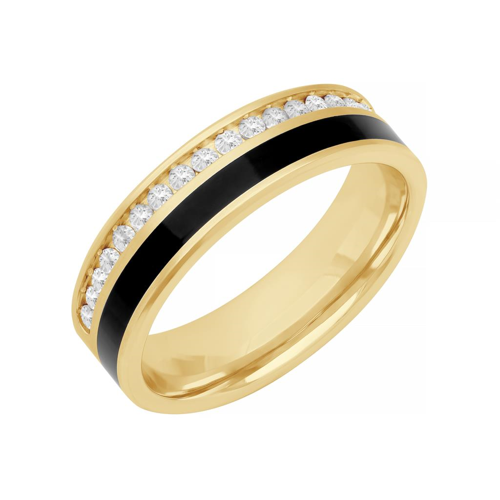 Goldman 14K Yellow Gold and Ceram8 Black Inlay and Diamond (.38ct) Ring