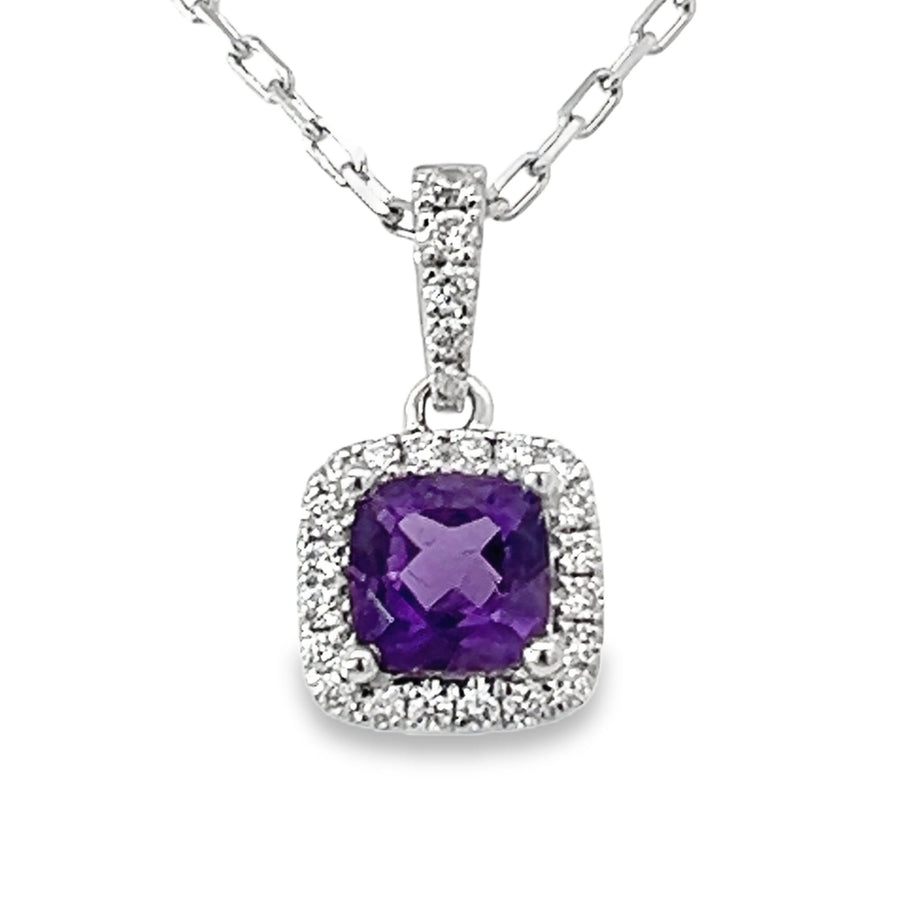 18kt White Gold Natural Amethyst And Natural Diamonds Pendant (0.75ct)