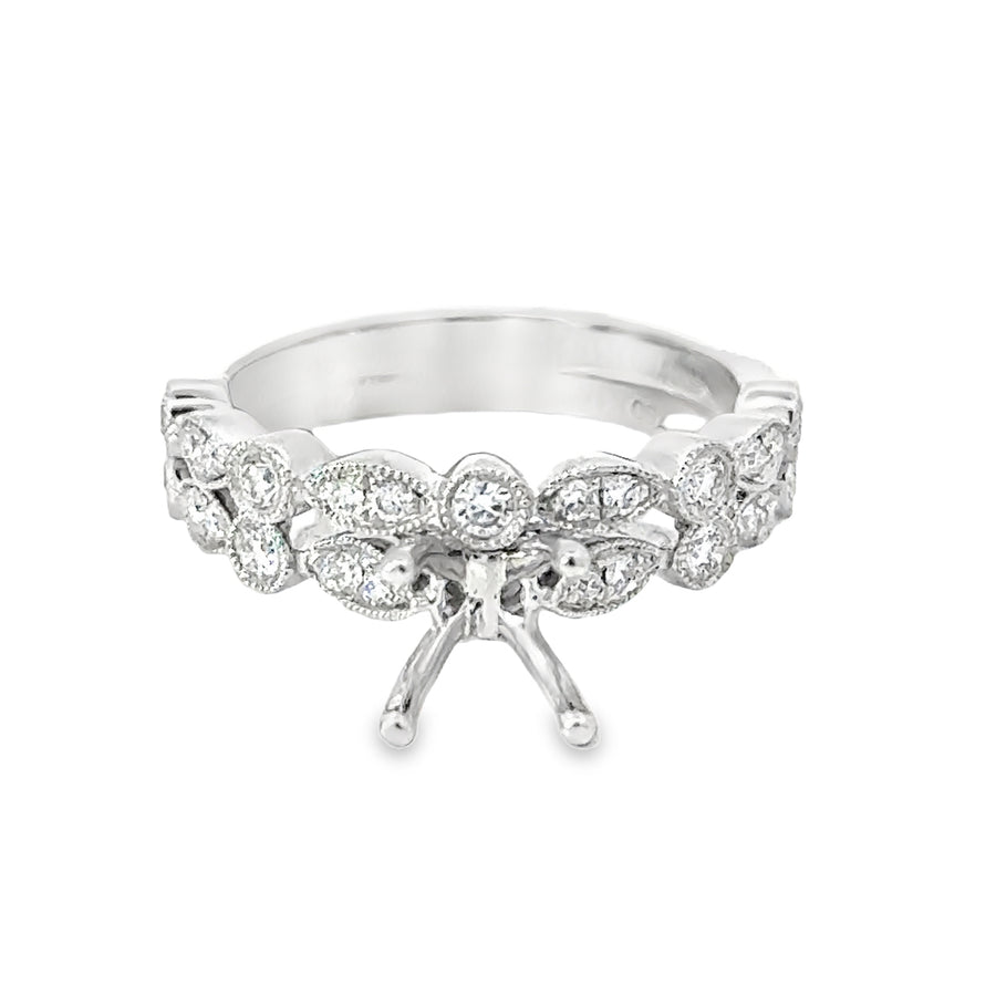 18kt White Gold Vintage Natural Diamonds Semi-Mount Ring (0.57ct)