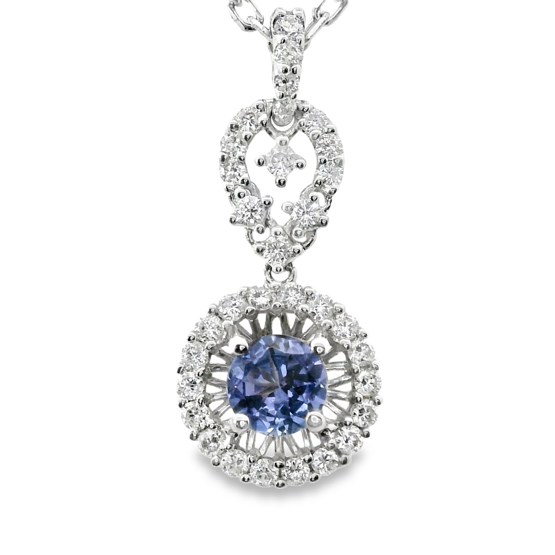 18kt White Gold Natural Diamonds And Natural Tanzanite Pendant (0.86ct)