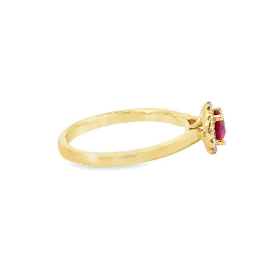 18kt Yellow Gold Round Natural Ruby and Round Natural Diamonds Ring (0.68ct)